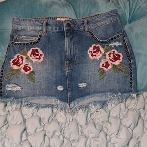 Free People Red and Pink Embellished Mini Skirt